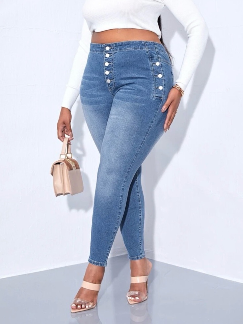 LIKE NEW SHEIN SXY Plus Button Fly Skinny Jeans - Sz 0XL